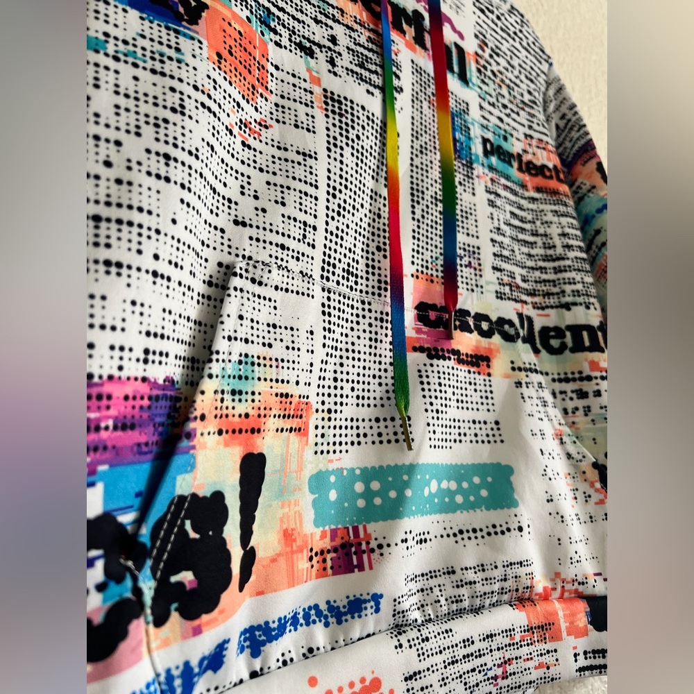 Graffiti Print Hoodie XL Y2K Harajuku Colorful Streetwear Pop Art Urban Fashion - Picture 5 of 10